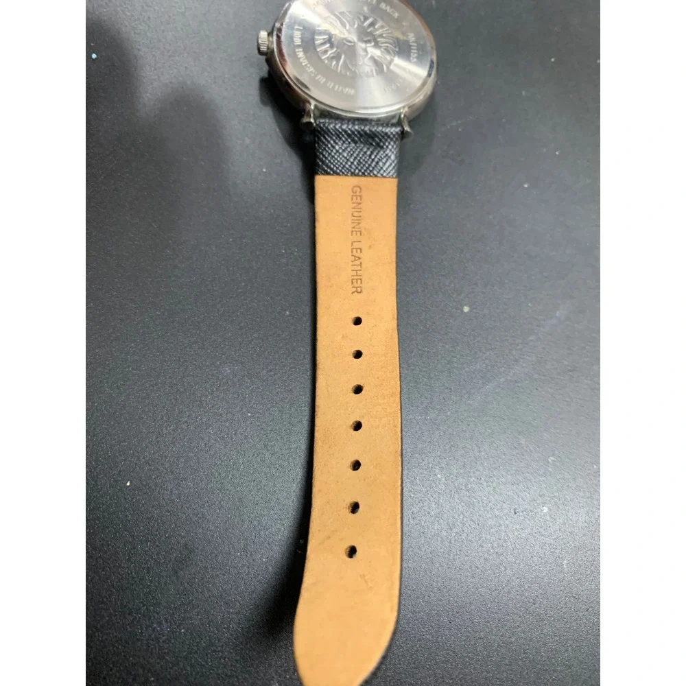 Anne Klein AK/1155 Crystal Bezel Black Dial Leather Strap Watch Womens